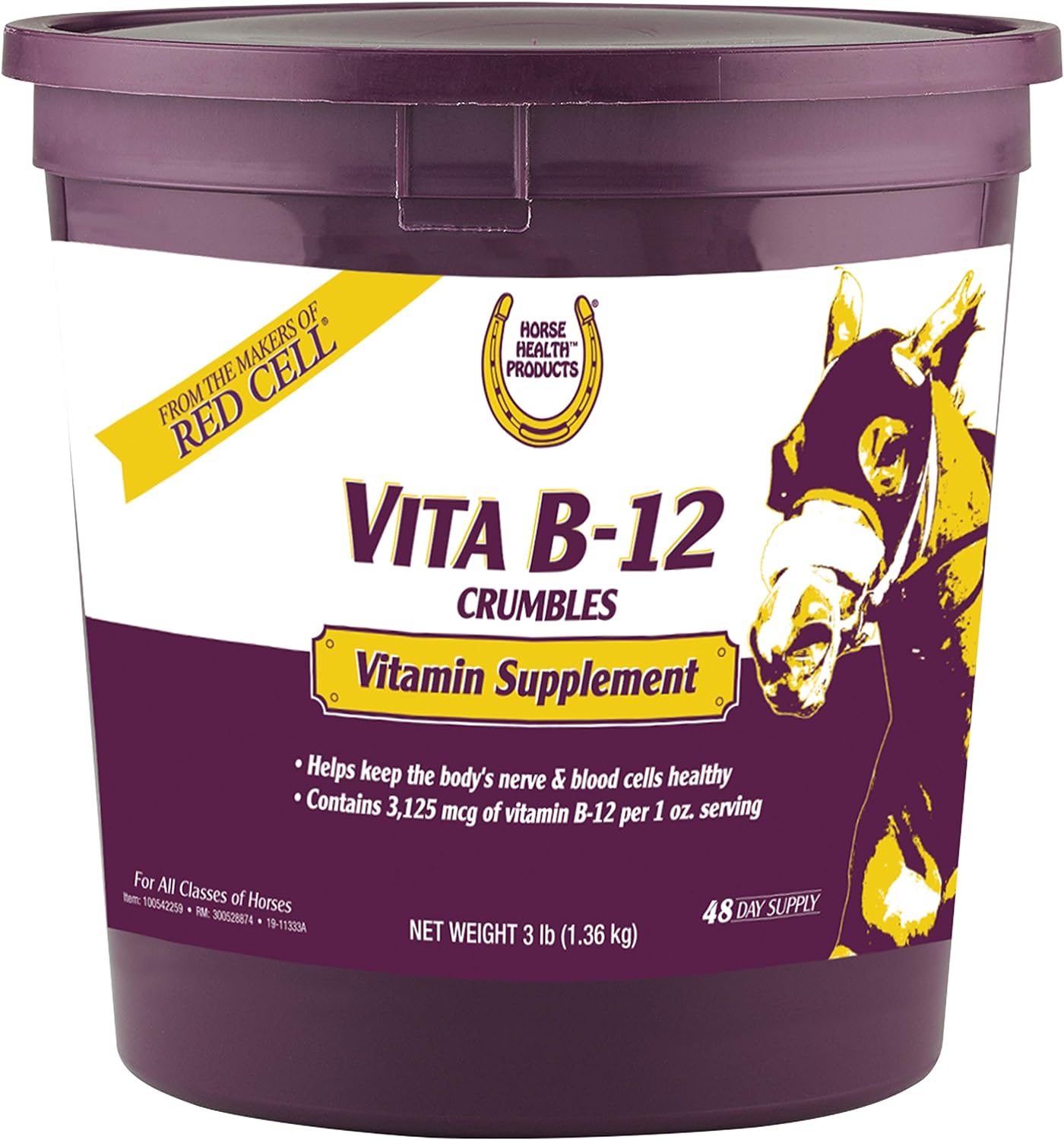 Horse Health Vita B-12 Crumbles Supplement for Horses, Supports red Blood Cell Production for Peak P