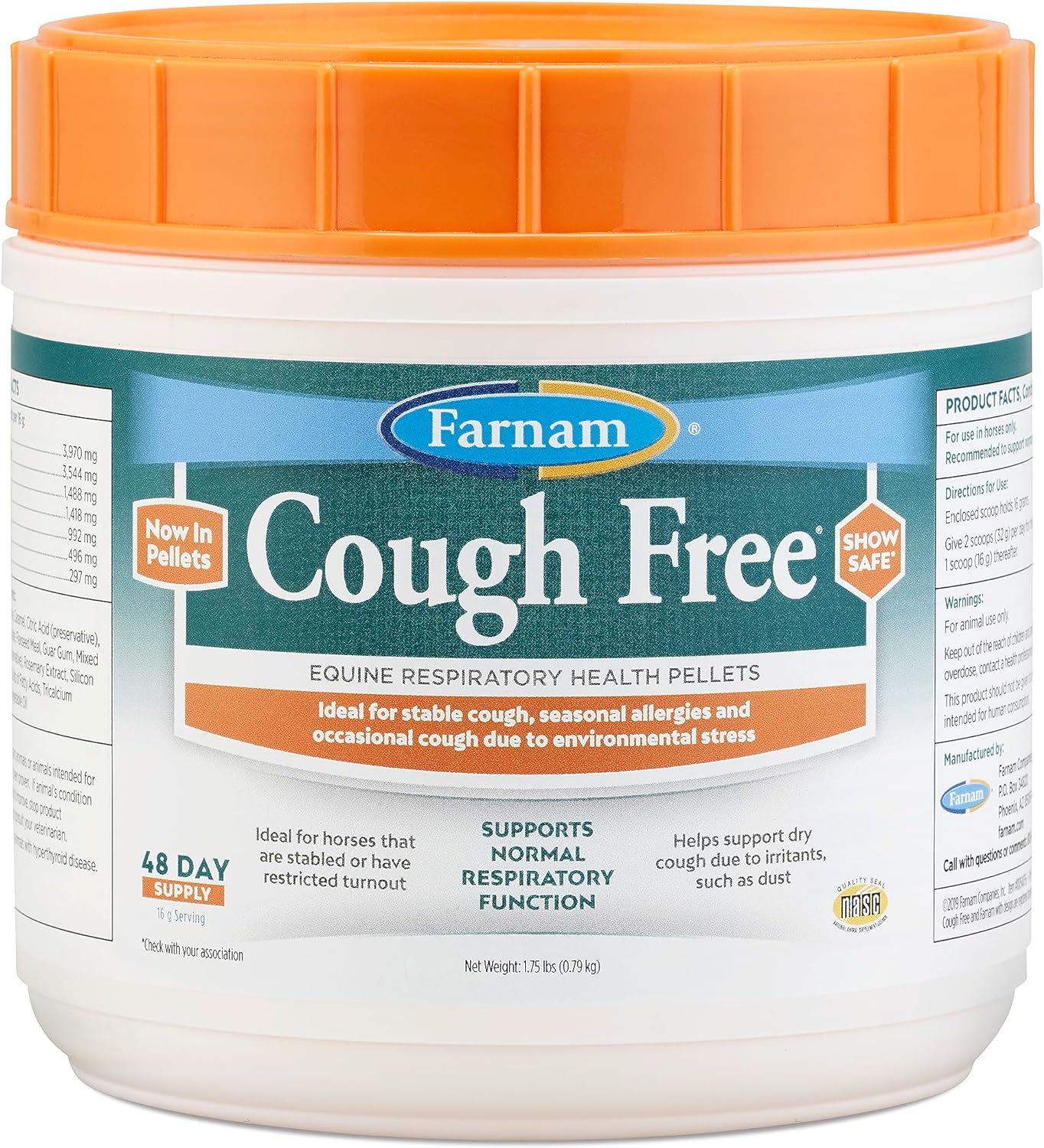 Farnam Cough Free Horse Cough Supplement Pellets, Provides Respiratory Support for Horses W/Seasonal