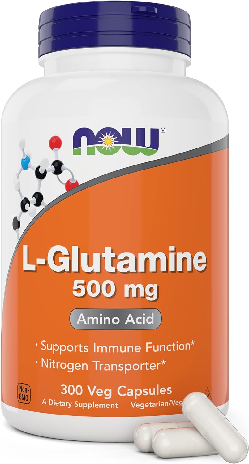 Now L-Glutamine 500mg 300 Veg Capsules - Non-GMO Supple