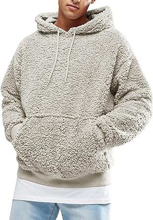 Runcati Mens Fuzzy Sherpa Pullover Hoodie Sweatshirts Long Sleeve Sport Front Pocket