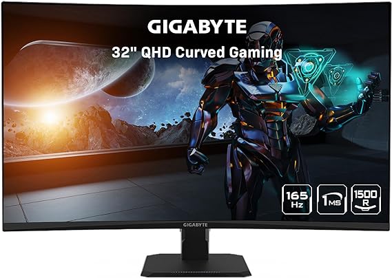 GIGABYTE GS32QC 31.5" 165Hz 1440P Curved Gaming Monitor, 2560x1440 VA 1500R Display, 1ms (MPRT)
