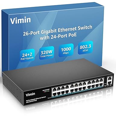 VIMIN 24 Port Gigabit PoE Switch with 2 Uplink Gigabit 